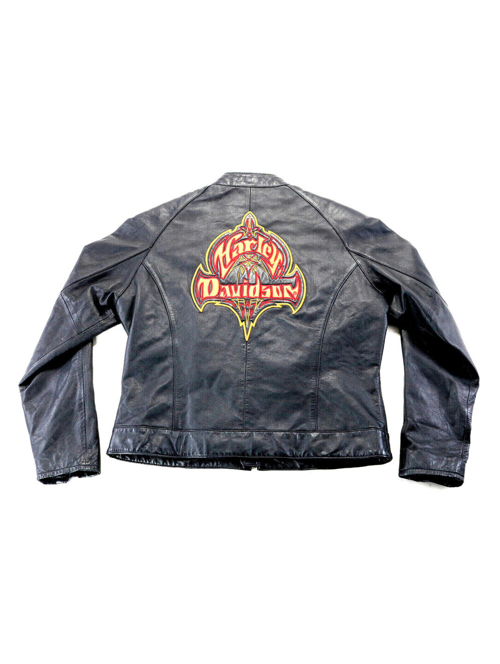 harley davidson jacket L black red yellow leather red Wildcard soft zip striped